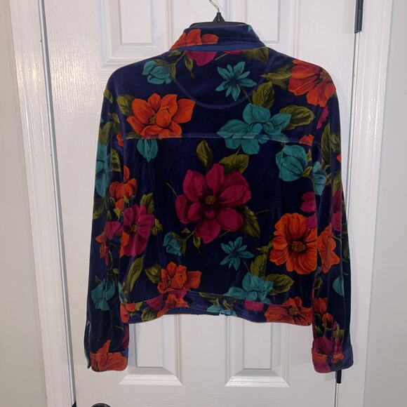 Carole Little Sport Petites Bold Floral Velour Jacket Size Small 90's Vintage - Picture 4 of 4